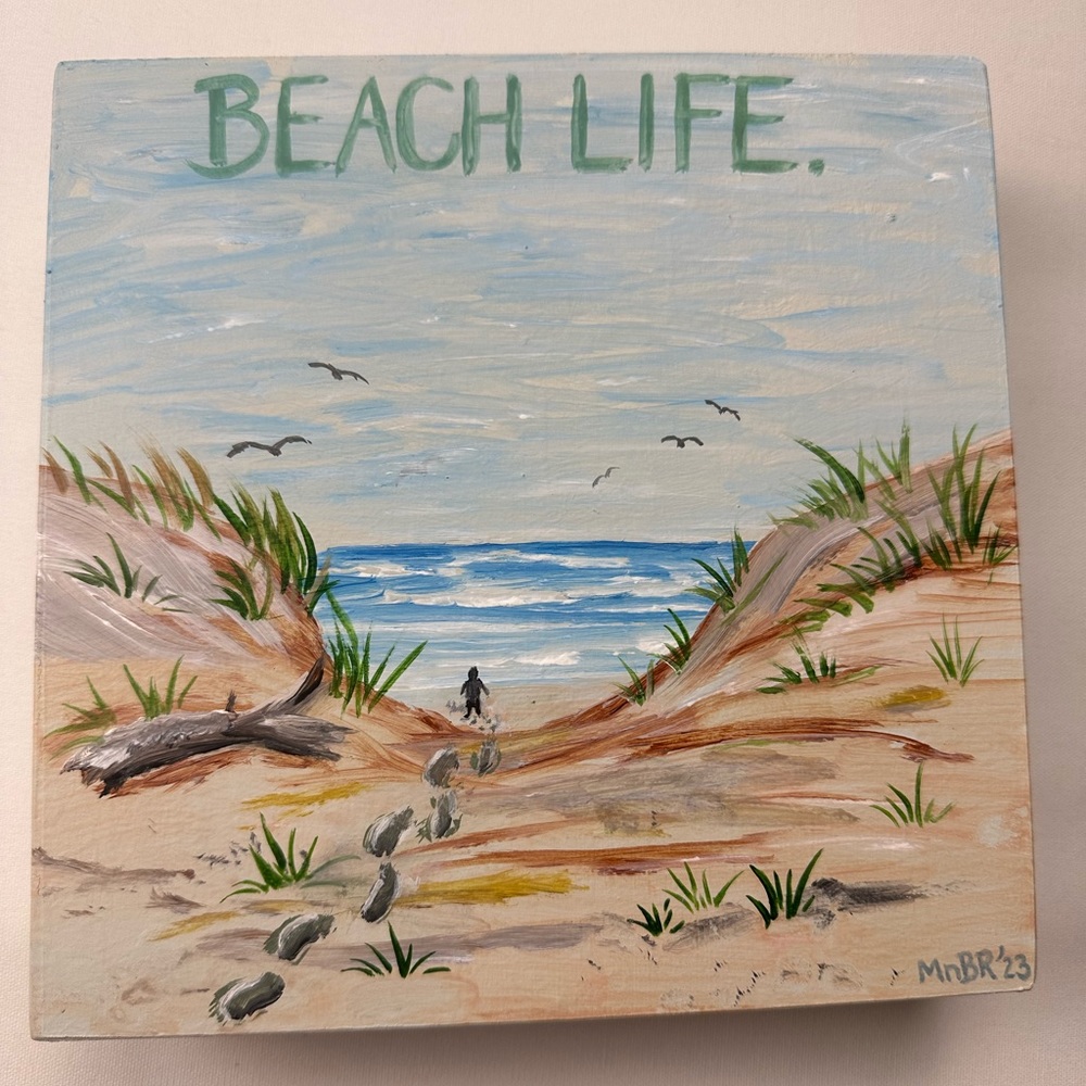 Hand crafted. Painted wall art decor. “Beach Life.” Footprints walking to beach